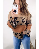 NNEDSZ Exchange Leopard Colorblock Patchwork Knit Top - L