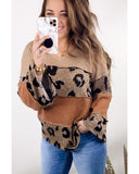 NNEDSZ Exchange Leopard Colorblock Patchwork Knit Top - M