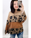 NNEDSZ Exchange Leopard Colorblock Patchwork Knit Top - XL