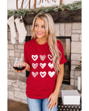 NNEDSZ Exchange Heart Glitter Flocking Pattern Valentines Graphic Tee - S