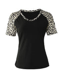 NNEDSZ Exchange Leopard Color Block Cut Out Top - L