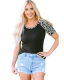NNEDSZ Exchange Leopard Color Block Cut Out Top - L