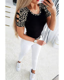 NNEDSZ Exchange Leopard Color Block Cut Out Top - XL