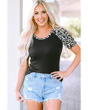 NNEDSZ Exchange Leopard Color Block Cut Out Top - XL