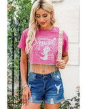 NNEDSZ Exchange Graphic Print Rhinestone Fringed Crop Top - XL