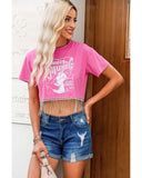 NNEDSZ Exchange Graphic Print Rhinestone Fringed Crop Top - XL