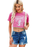NNEDSZ Exchange Graphic Print Rhinestone Fringed Crop Top - XL