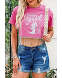NNEDSZ Exchange Graphic Print Rhinestone Fringed Crop Top - XL