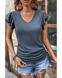NNEDSZ Exchange Ruffle V Neck Drawstring Top - L