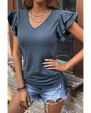 NNEDSZ Exchange Ruffle V Neck Drawstring Top - L
