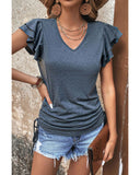 NNEDSZ Exchange Ruffle V Neck Drawstring Top - L