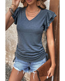 NNEDSZ Exchange Ruffle V Neck Drawstring Top - S
