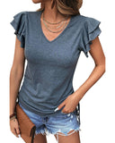 NNEDSZ Exchange Ruffle V Neck Drawstring Top - S