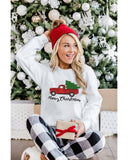 NNEDSZ Azura Exchange Embroidered Pullover Sweatshirt with Merry Christmas Truck Pattern - L