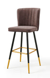 NNEDSZ Modern Bar Chair Leather Stool Counter Brown Mid-Century Wood x 2