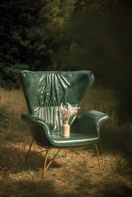 NNEDSZ Vintage Butterfly Armchair with Gold Steel Legs Green