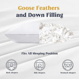 NNEDSZ Puredown Goose Down and Feather Pillow Inserts for Sleeping, 100% Cotton Fabric Cover Bed Pillows, Set of 2, White, Queen Size