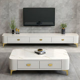 NNEDSZ Chalk Sintered Stone TV Stand with Cabinet Storage Design for Drawing Room, 3 Drawers, 160cm