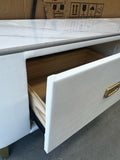 NNEDSZ Chalk Sintered Stone TV Stand with Cabinet Storage Design for Drawing Room, 3 Drawers, 160cm