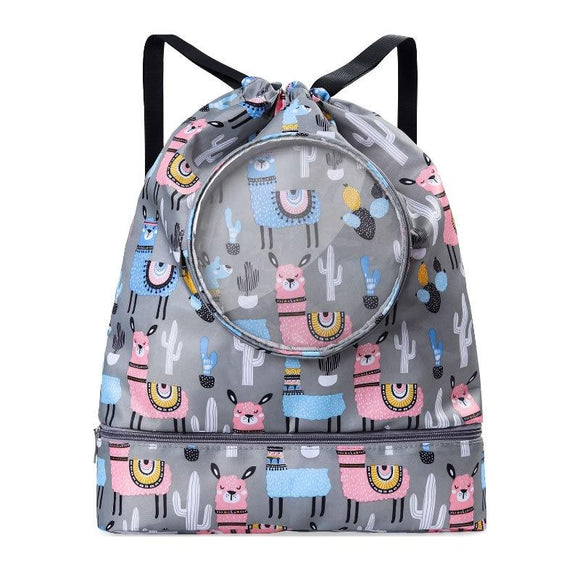 NNEDSZ Blue Waterproof Drawstring Beach Bag L Size For Kids Wet & Dry Separation Shoulder Strap - Grey L