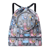 NNEDSZ Blue Waterproof Drawstring Beach Bag L Size For Kids Wet & Dry Separation Shoulder Strap - Grey L