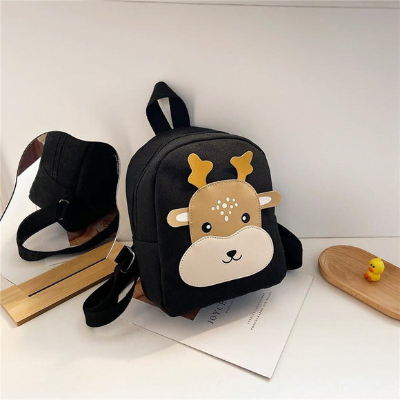 NNEDSZ Adorable Bear Schoolbag for Kids - Cartoon Design - Deer Black