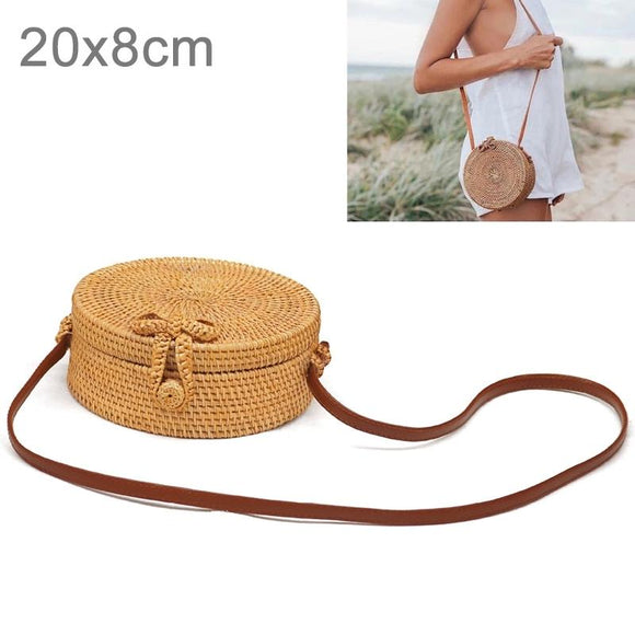 NNEDSZ Handmade Bowknot Rattan Bag Vintage Art Beach Diagonal Bag 20X20X8Cm