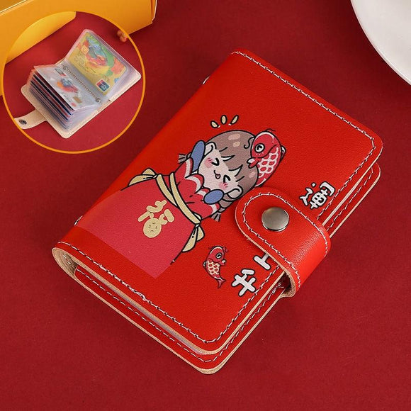 NNEDSZ Festive Cartoon Snap Anti Degaussing Card Holder Lucky Change Id Storage Bag - Rising Luck