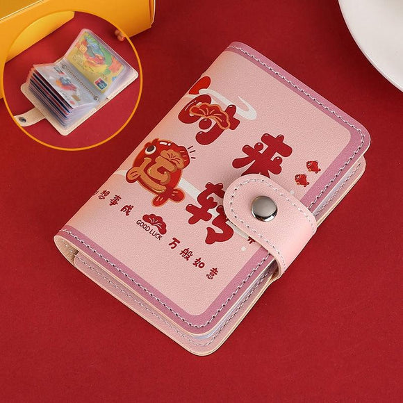 NNEDSZ Festive Cartoon Snap Anti Degaussing Card Holder Lucky Change Id Storage Bag - Be In Good Luck