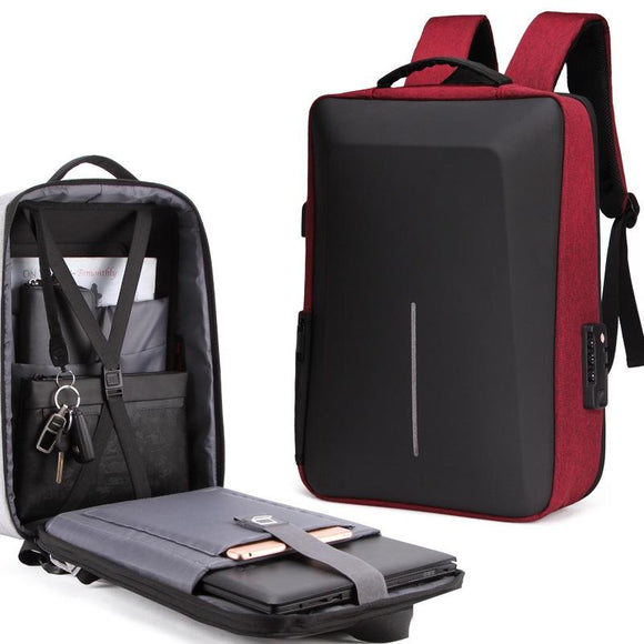 NNEDSZ Anti-theft Hard Shell Backpack for Men with Alloy Frame - Red