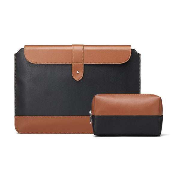 NNEDSZ 14-15.4 Inch Horizontal Microfiber Notebook Liner & Power Bag - Black & Brown
