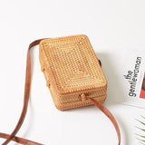 NNEDSZ Handmade Square Rattan Bag Autumn Beach Diagonal Purse Vintage Style 19X13X7Cm