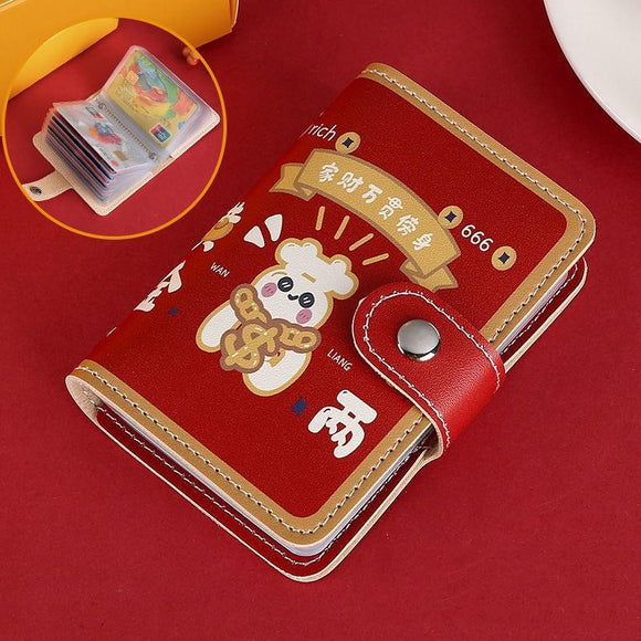 NNEDSZ Festive Cartoon Snap Anti Degaussing Card Holder Lucky Change Id Storage Bag - Red