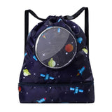 NNEDSZ Blue Waterproof Drawstring Beach Bag L Size For Kids Wet & Dry Separation Shoulder Strap - Tibetan L