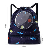 NNEDSZ Blue Waterproof Drawstring Beach Bag L Size For Kids Wet & Dry Separation Shoulder Strap - Tibetan L