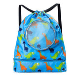 NNEDSZ Blue Waterproof Drawstring Beach Bag L Size For Kids Wet & Dry Separation Shoulder Strap - Tibetan L