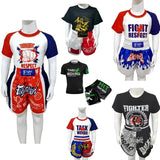 NNEDSZ Kids Boxing Set - Sparring Shorts And Tights - Bright Green - Fight Red Blue - M