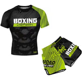 NNEDSZ Kids Boxing Set - Sparring Shorts And Tights - Bright Green - Fight Red Blue - M