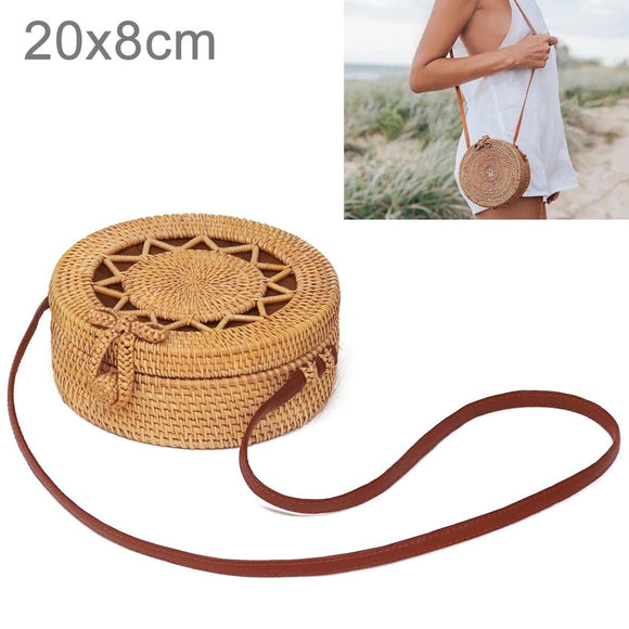 NNEDSZ Handmade Rattan Bag Flower Pattern Autumn Design Vintage Art Beach Diagonal Bag 20X20X8Cm