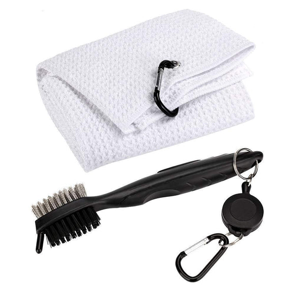 NNEDSZ Club Cleaning Brush & Hook Towel Golf Set - Compact & Convenient - White
