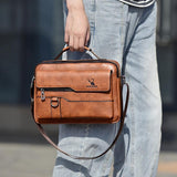 NNEDSZ Leather Men Shoulder Bag Business Laptop Case Retro Design - Black