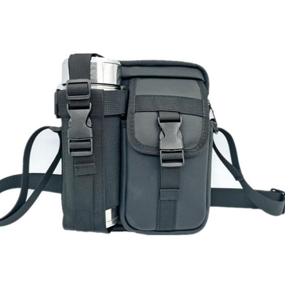 NNEDSZ 8 Leather Shoulder Mobile Phone Messenger Bag Casual Water Bottle Bag - Black