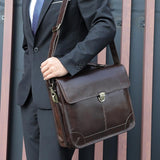 NNEDSZ Retro Cowhide Leather Briefcase for 15.6 Laptop - Multifunctional - Coffee