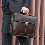 NNEDSZ Retro Cowhide Leather Briefcase for 15.6 Laptop - Multifunctional - Coffee