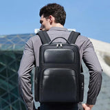 NNEDSZ Large-capacity Business Laptop Backpack with Usb & Type-c Port - First-layer Cowhide Black