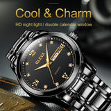 NNEDSZ Waterproof Dual Calendar Quartz Watch For Men With Luminous Design - Black