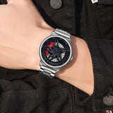 NNEDSZ Men 360 Degree Hollow Spinning Dial Quartz Watch With Steel Strap