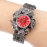 NNEDSZ Flower Embossed Retro Bracelet Watch - Women Quartz - Black