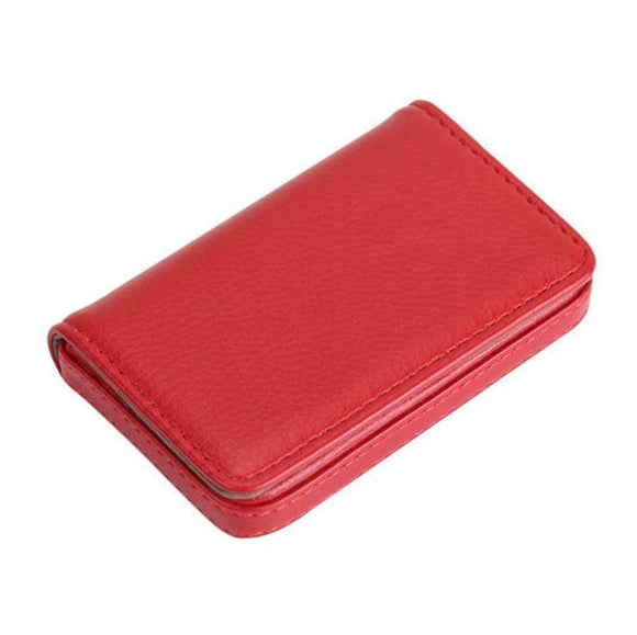 NNEDSZ Stainless Steel Magnetic Business Card Holder Pu Leather Case - Red