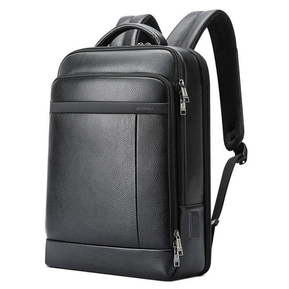 NNEDSZ Large-capacity Business Laptop Backpack with Usb & Type-c Port - Black First-layer Cowhide